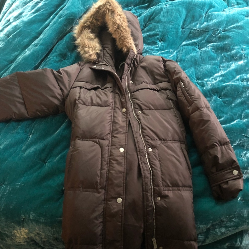 Hawke and co long brown puffer coat